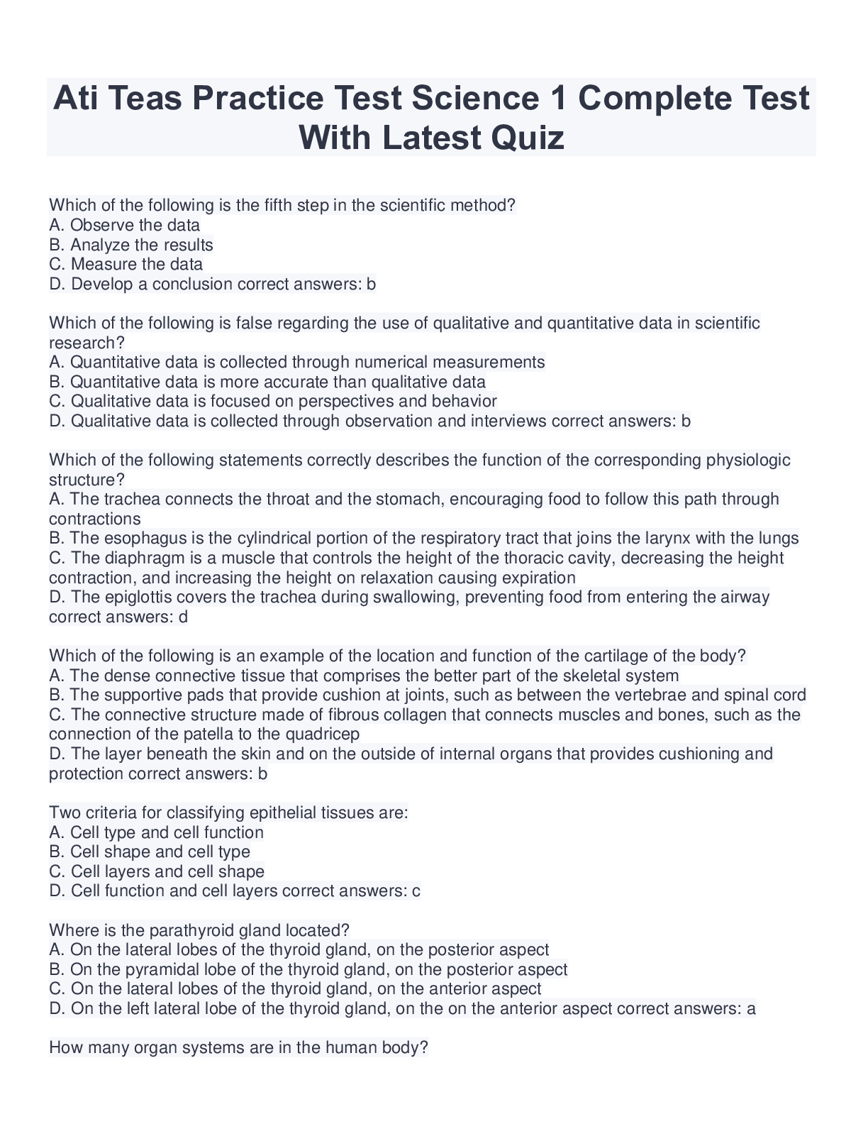 Preview of Ati Teas Practice Test Science 1 Complete Test With Latest Quiz